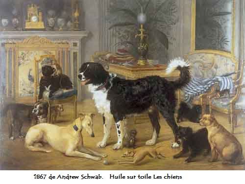 1867 de andrew schwab huile sur toile les chiens